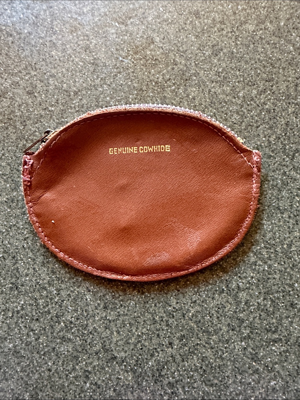 Vintage Round Genuine Cowhide Coin Pouch - Rust Brown